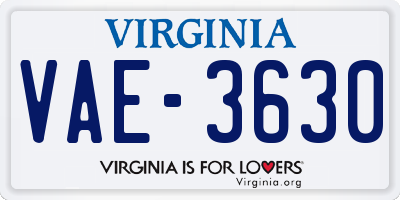 VA license plate VAE3630