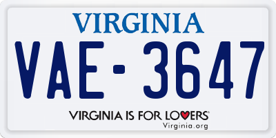 VA license plate VAE3647