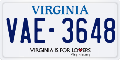 VA license plate VAE3648