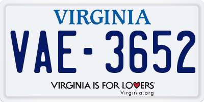 VA license plate VAE3652