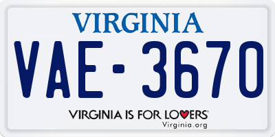 VA license plate VAE3670