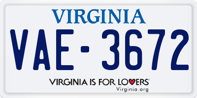 VA license plate VAE3672