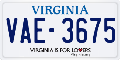 VA license plate VAE3675