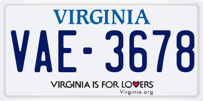 VA license plate VAE3678
