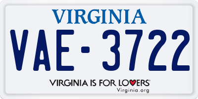 VA license plate VAE3722