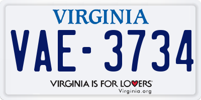 VA license plate VAE3734