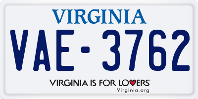 VA license plate VAE3762