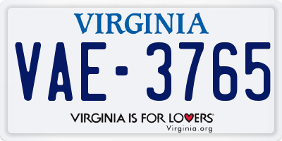VA license plate VAE3765