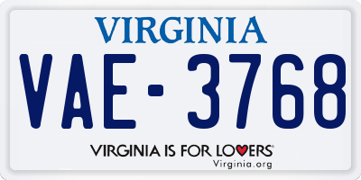 VA license plate VAE3768