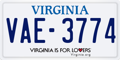 VA license plate VAE3774