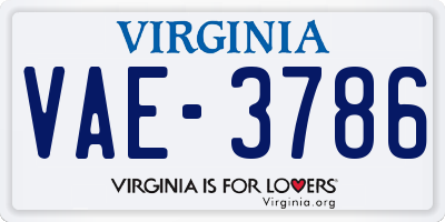 VA license plate VAE3786