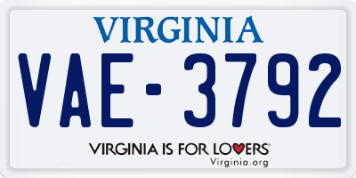 VA license plate VAE3792