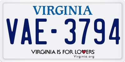 VA license plate VAE3794