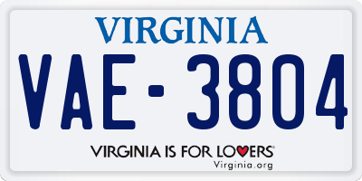 VA license plate VAE3804