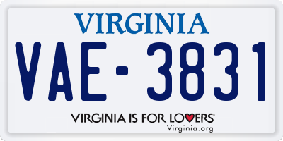 VA license plate VAE3831