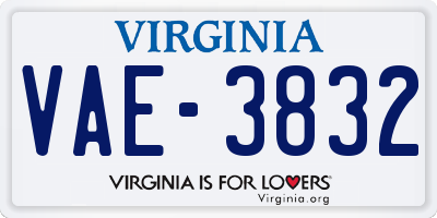 VA license plate VAE3832