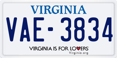 VA license plate VAE3834