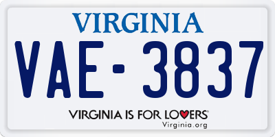 VA license plate VAE3837