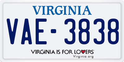 VA license plate VAE3838