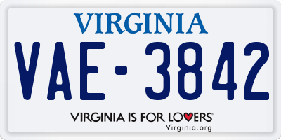 VA license plate VAE3842