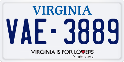 VA license plate VAE3889