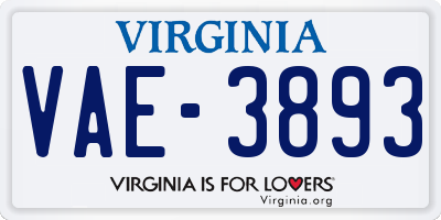 VA license plate VAE3893