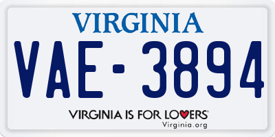 VA license plate VAE3894