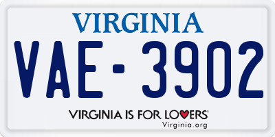 VA license plate VAE3902