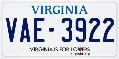 VA license plate VAE3922