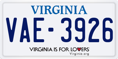 VA license plate VAE3926