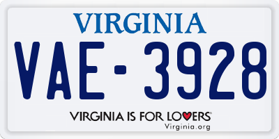 VA license plate VAE3928