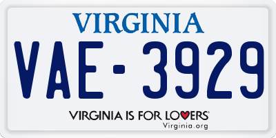 VA license plate VAE3929