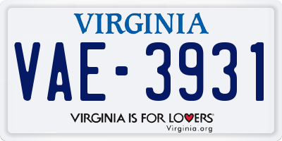 VA license plate VAE3931