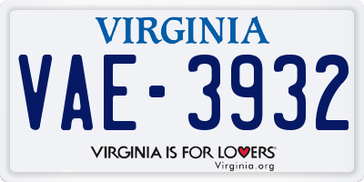 VA license plate VAE3932