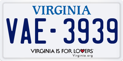 VA license plate VAE3939