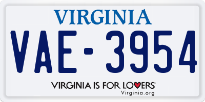 VA license plate VAE3954