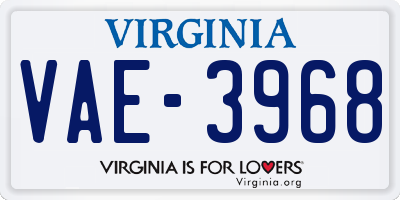 VA license plate VAE3968