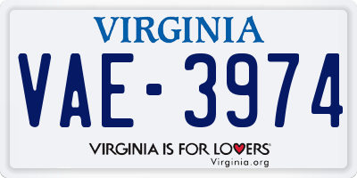 VA license plate VAE3974
