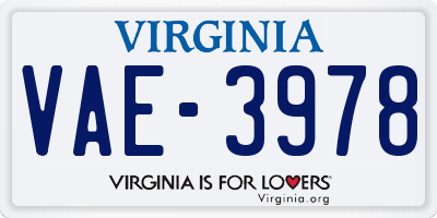 VA license plate VAE3978