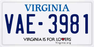 VA license plate VAE3981