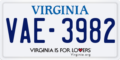 VA license plate VAE3982