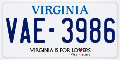 VA license plate VAE3986