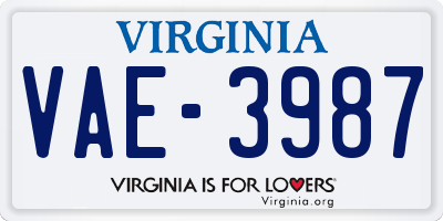 VA license plate VAE3987