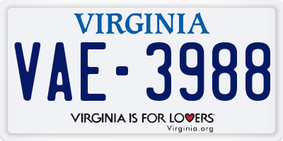 VA license plate VAE3988