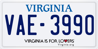 VA license plate VAE3990