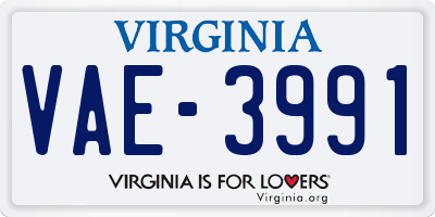 VA license plate VAE3991