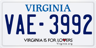 VA license plate VAE3992