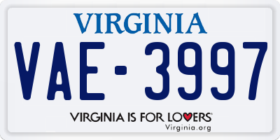 VA license plate VAE3997