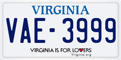 VA license plate VAE3999