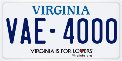 VA license plate VAE4000